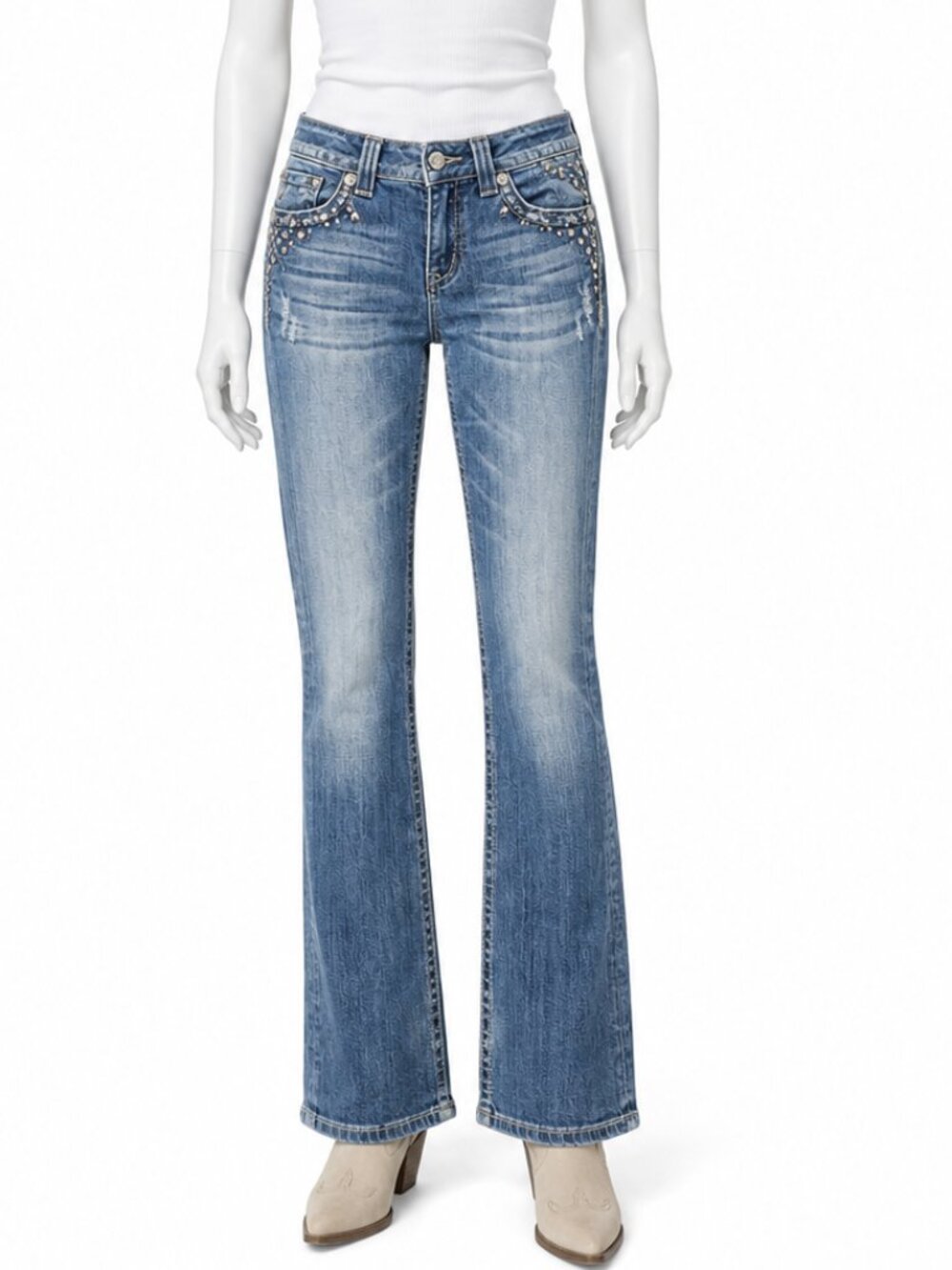 Miss Me Boot Jeans Womens 28/30 Rhinestone Embellished Flap Pocket Y2K Denim